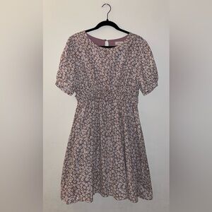 OTT (Over The Top) Mauve Floral Puff Sleeve Knee Length Dress Size Medium